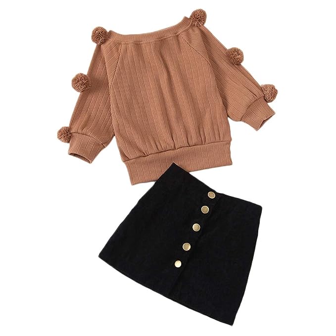 Amazon.com: 2Pcs Toddler Baby Girl Clothing Outfits Fly Sleeve Knitting  Tops+ A-Lined Mini Skirt Set with Belt (Black brown, 9-12 Months):  Clothing, Shoes & Jewelry